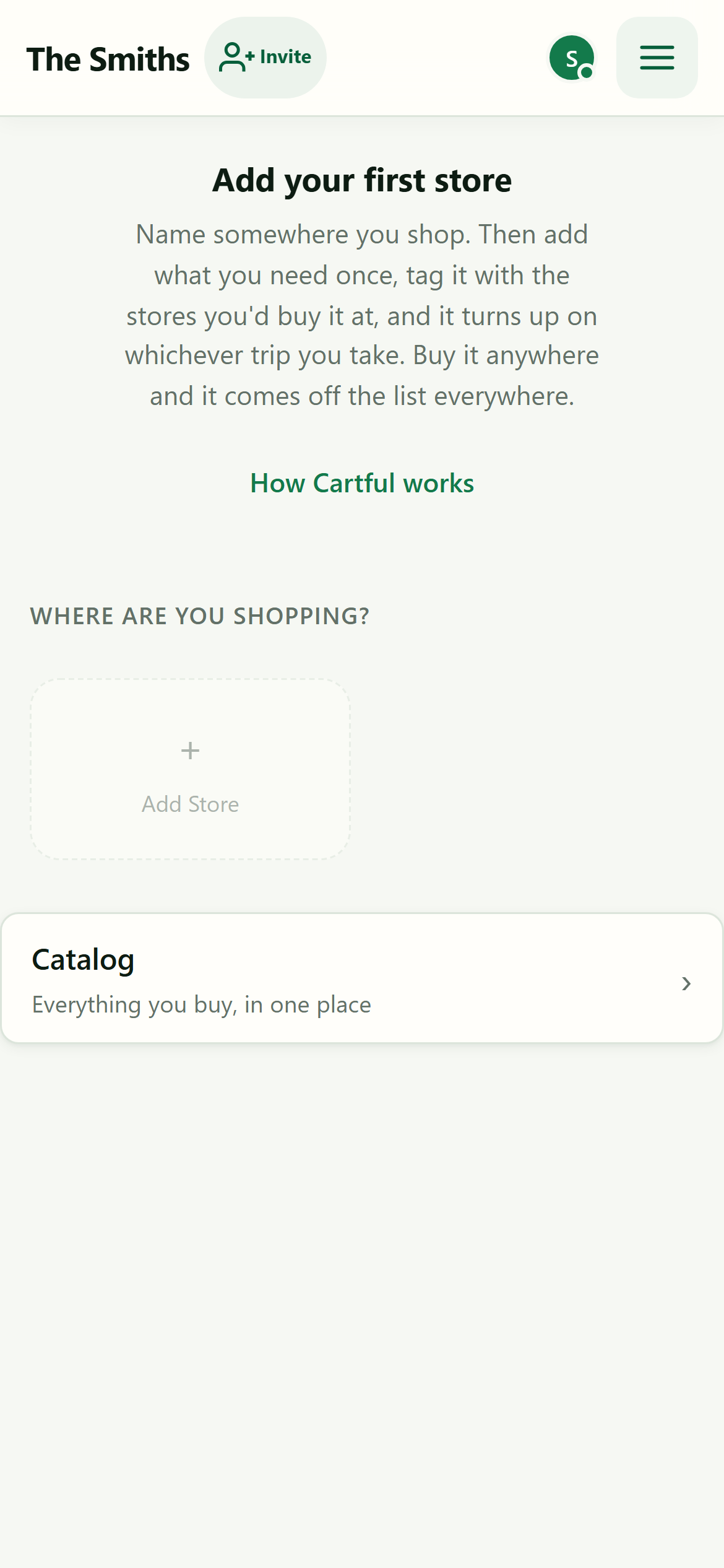 New household dashboard prompting you to add your first store